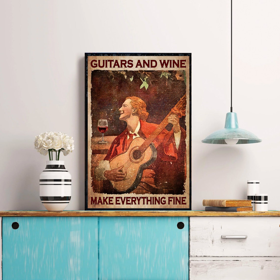 Guitars And Wine Make Everything Fine Vintage Musician Poster - Image 4