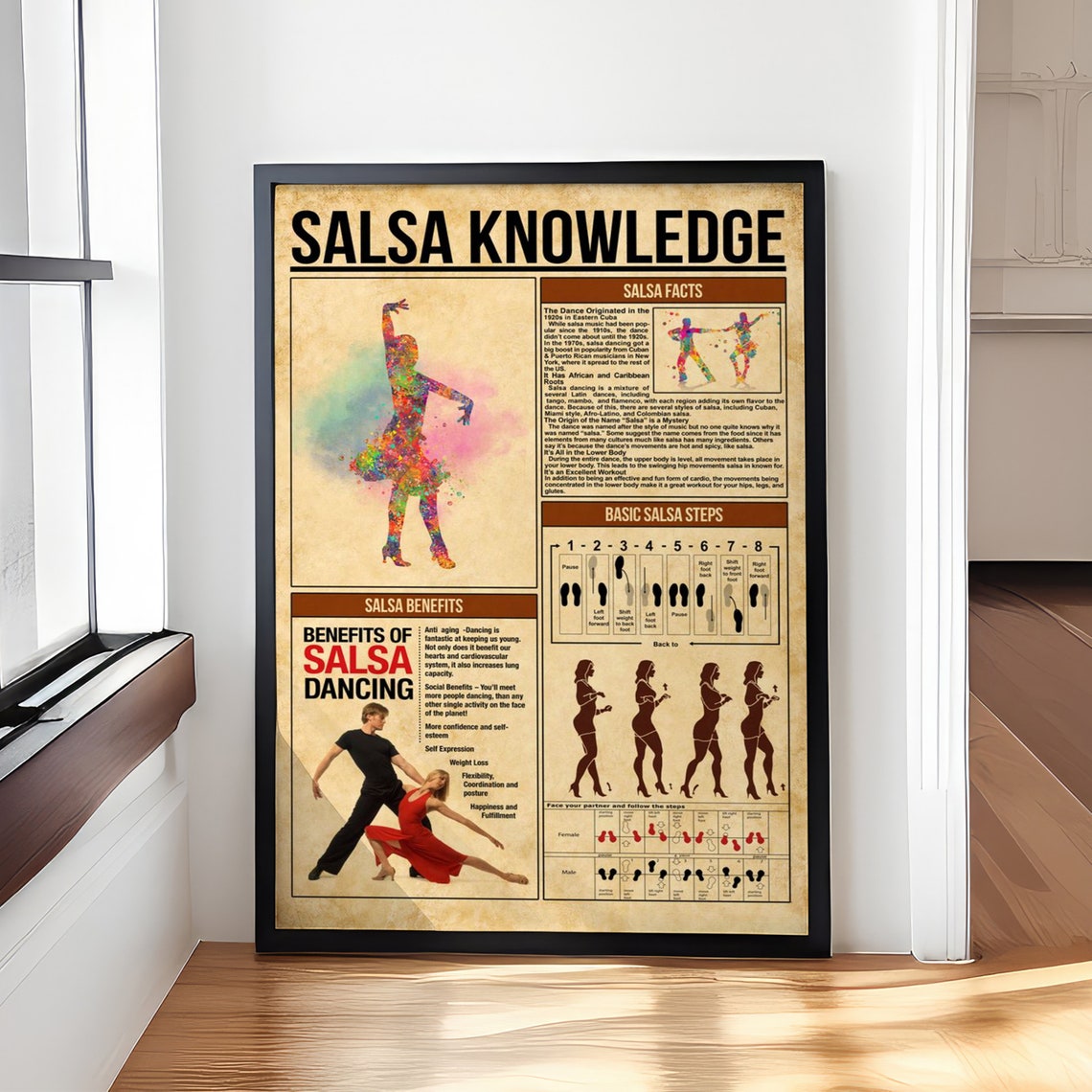 Salsa Knowledge Benefits Of Salsa Dancing Poster Knowledge Poster Vintage Poster Wall Art Home Decor