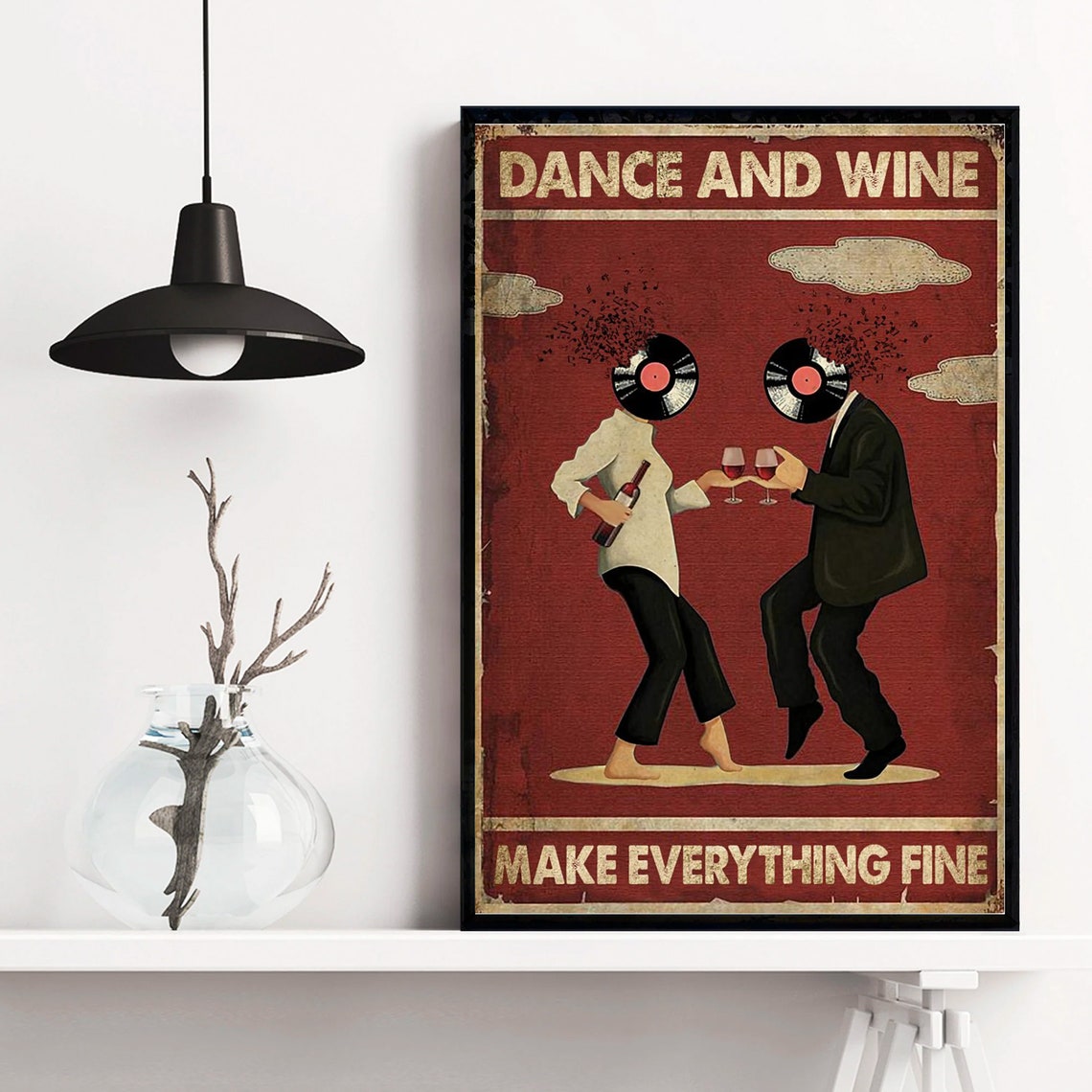 Retro Dance and Wine Make Everything Fine Dancing Couple Poster - Image 4
