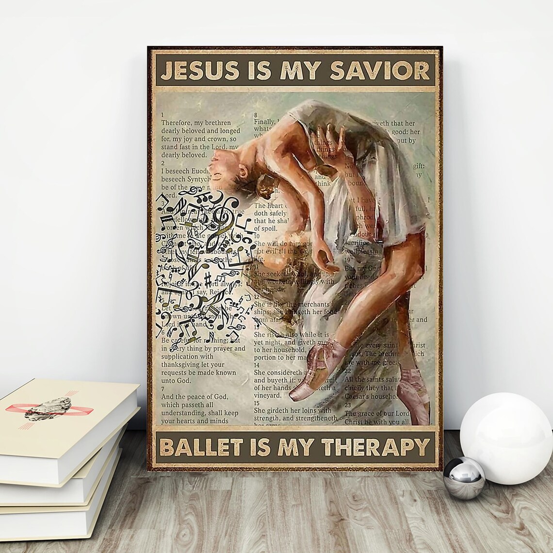 Jesus Is My Savior Ballet Is My Therapy Vintage Ballerina Poster - Image 2