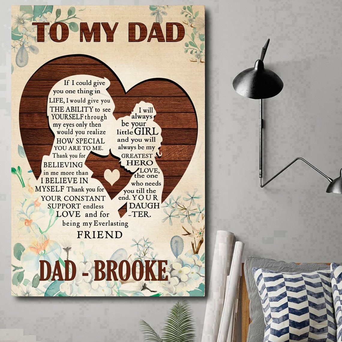 To My Dad Personalized Floral Heart Letter From Daughter Poster - Image 4