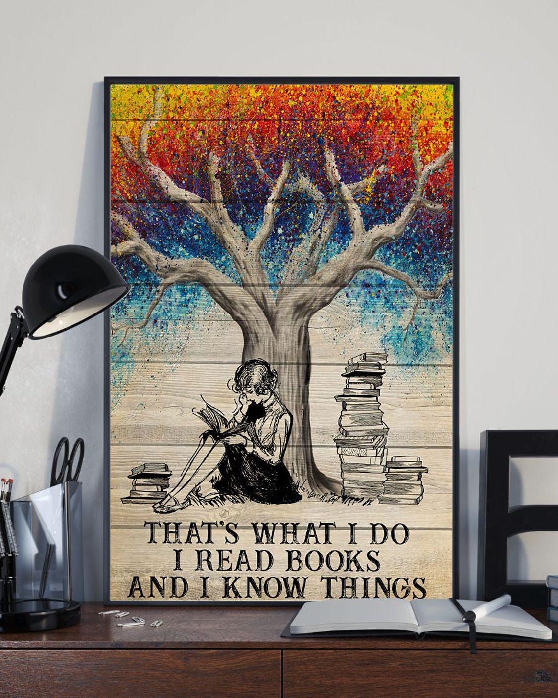 Thats What I Do I Read Books And I Know Things Colorful Tree Poster - Image 4
