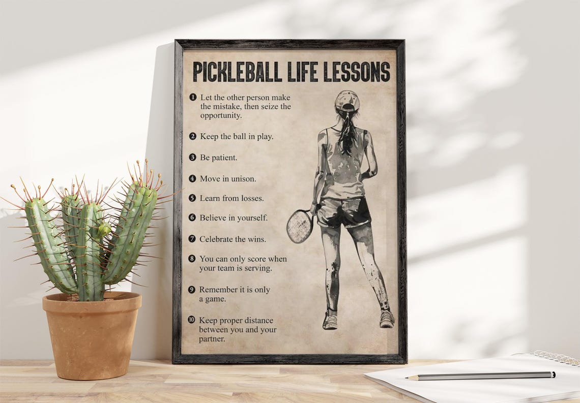 Pickleball Life Lessons Ten Rules Female Player Vintage Art Poster - Image 4