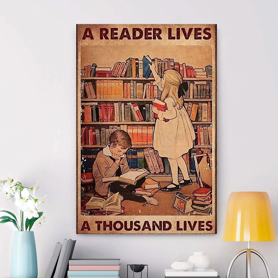 A Reader Lives a Thousand Lives Vintage Library Children Book Poster - Image 3