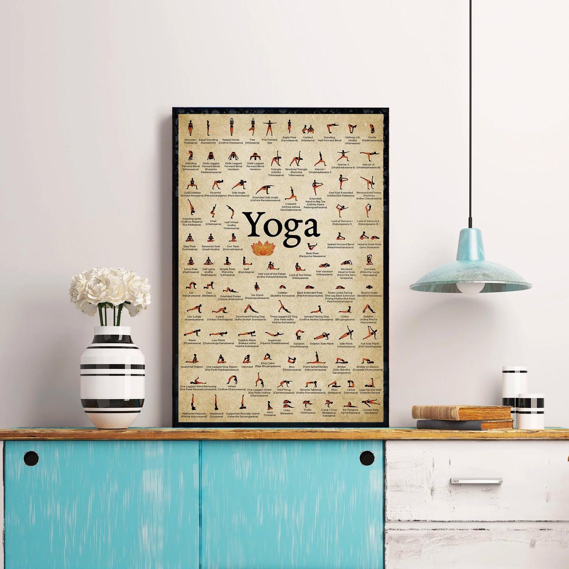 Yoga 100 Poses Illustrated Chart Vintage Studio Reference Poster - Image 3