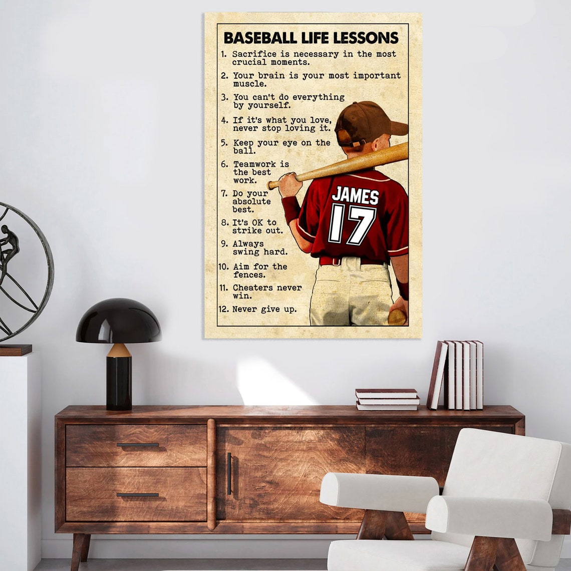 Baseball Life Lessons Personalized Player Number Gift Poster - Image 4