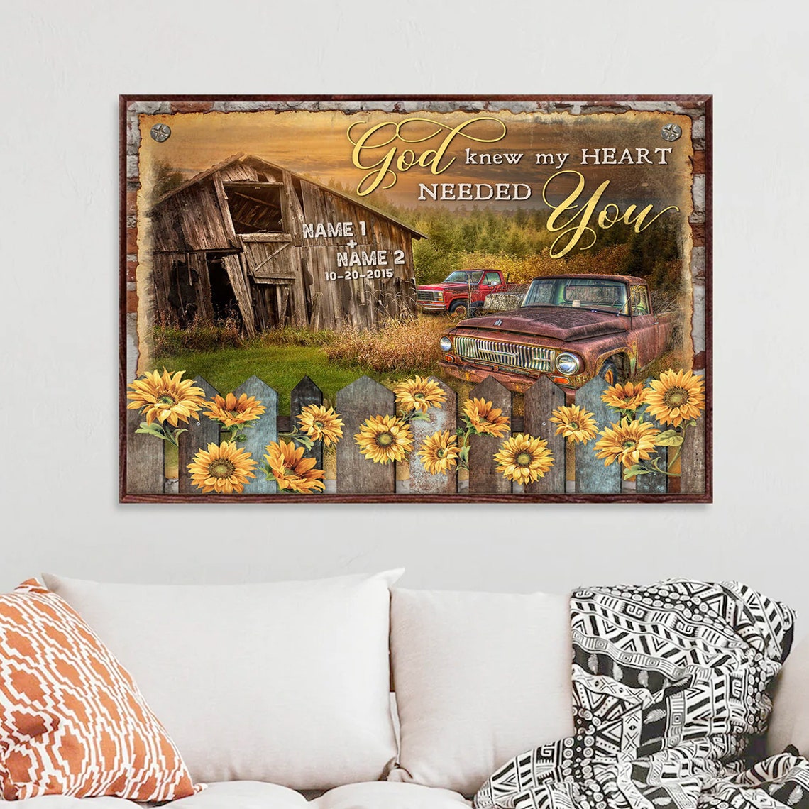 God Knew My Heart Needed You Rustic Barn Sunflower Love Poster - Image 3