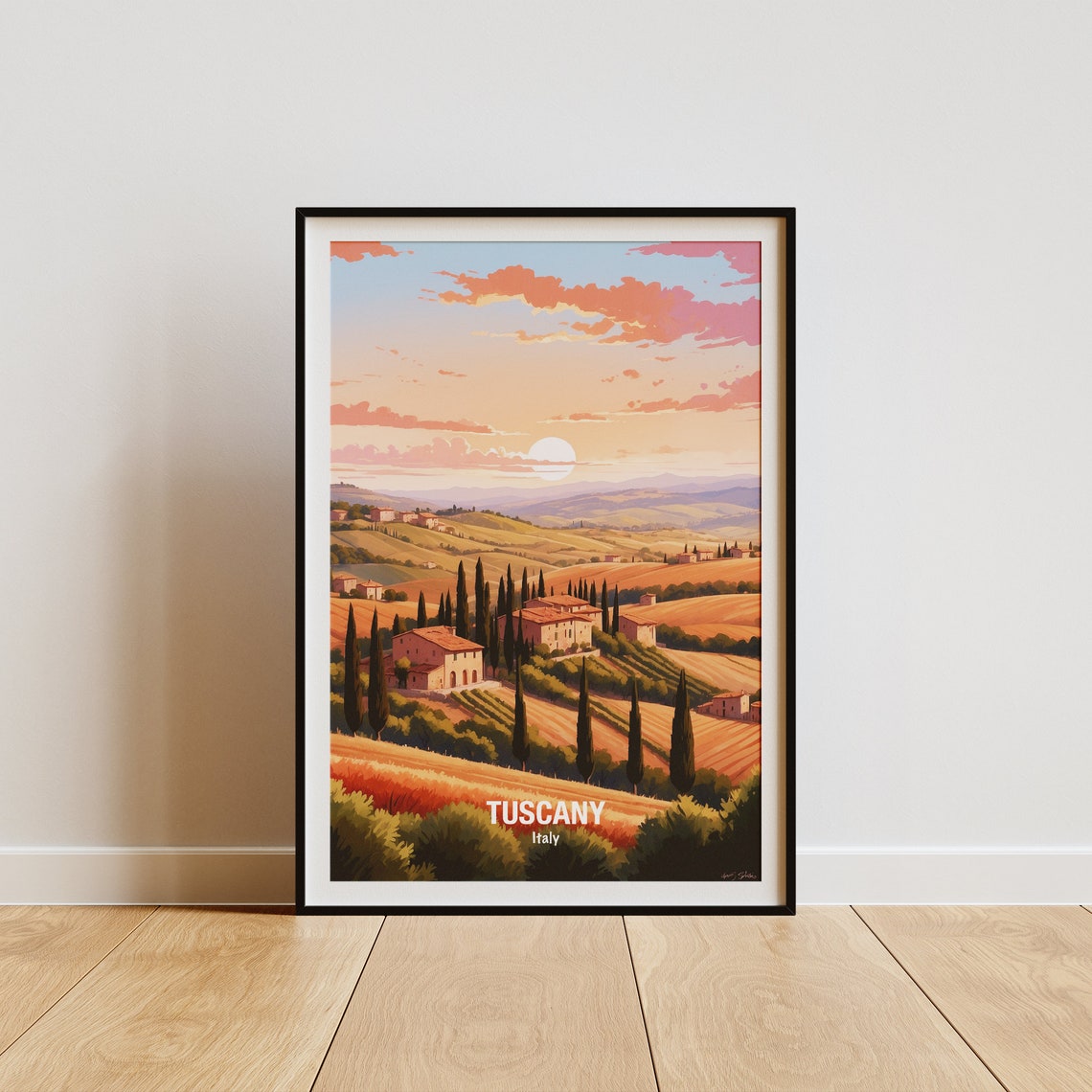 Tuscany Italy Rolling Hills Farmhouse Sunset View Countryside Poster