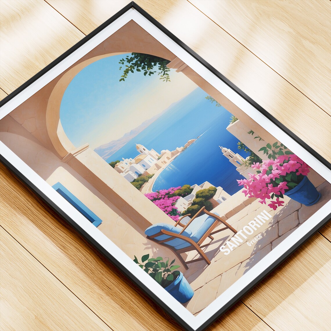 Santorini Greece Terrace Archway View Over The Aegean Poster - Image 4