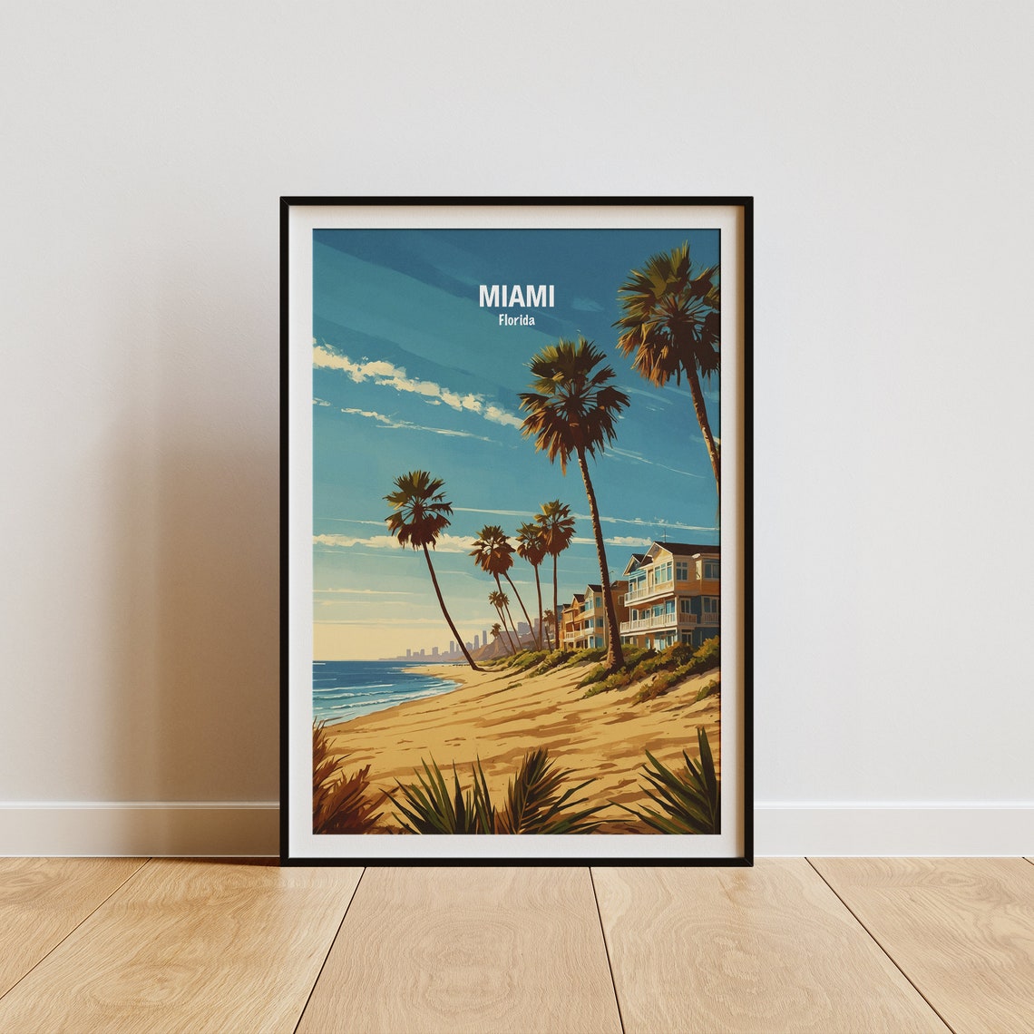 Miami Florida Palm Lined Beachfront With Ocean Skyline Poster