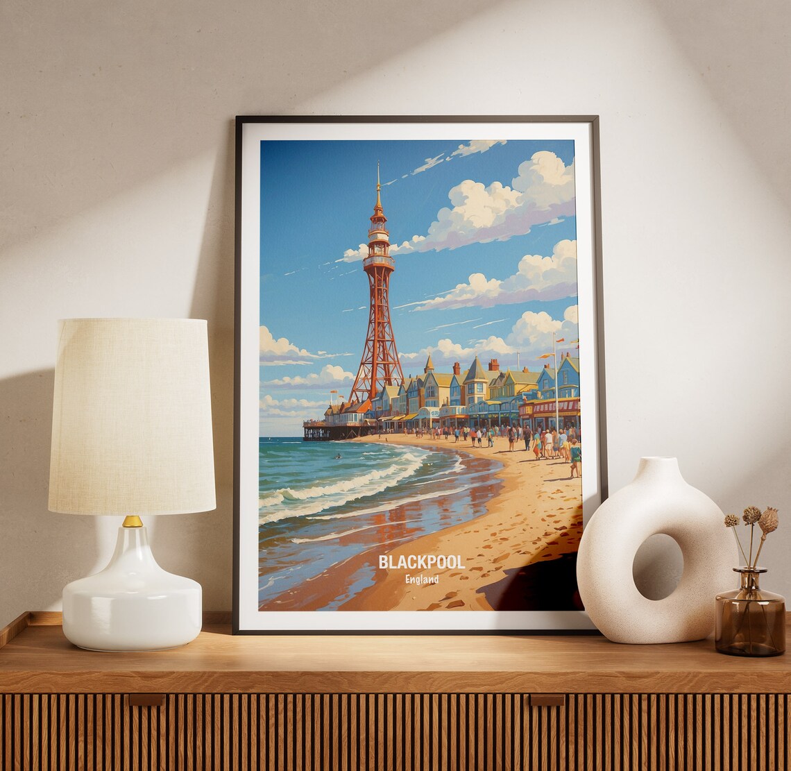 Blackpool Tower Seaside Promenade Sunny Beach Vintage Travel Poster - Image 3