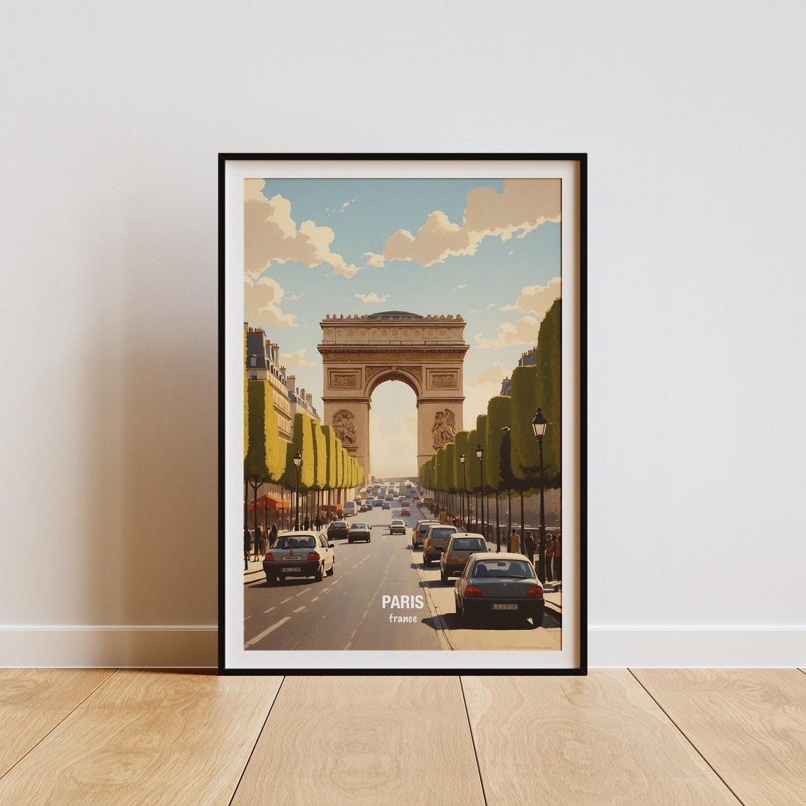 Paris Arc de Triomphe Champs Elysees Bustling City Street Poster