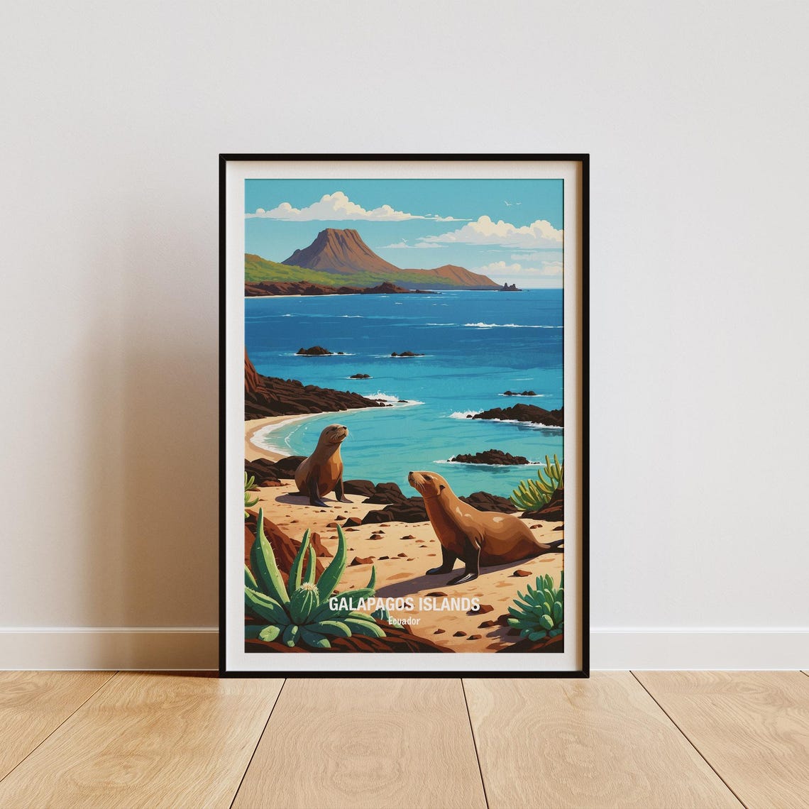 Galapagos Islands Sea Lions On Sandy Beach Ecuador Wildlife Poster