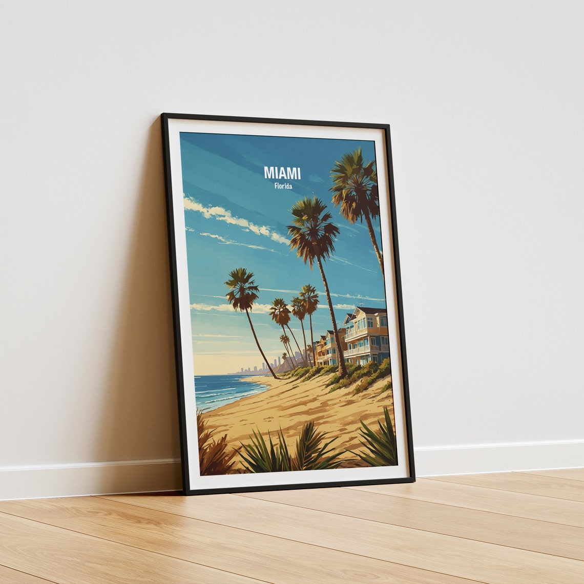 Miami Florida Palm Lined Beachfront With Ocean Skyline Poster - Image 5