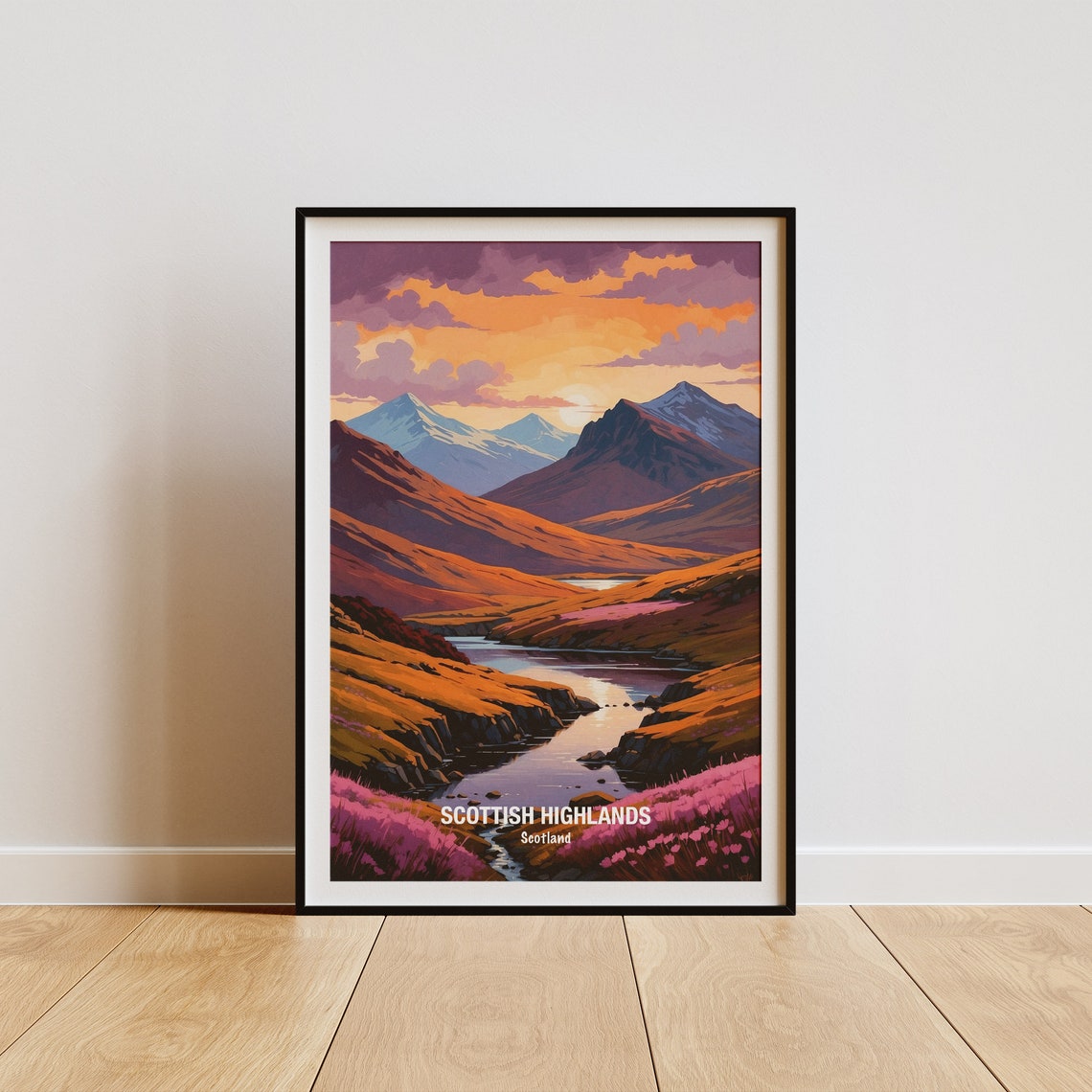 Scottish Highlands Sunset Glen Heather Scotland Travel Poster