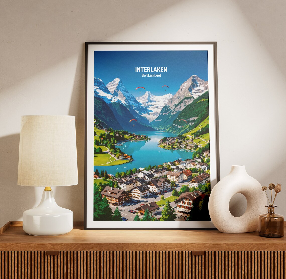 Interlaken Aerial Lake Brienz Valley Swiss Alps Travel Poster - Image 3