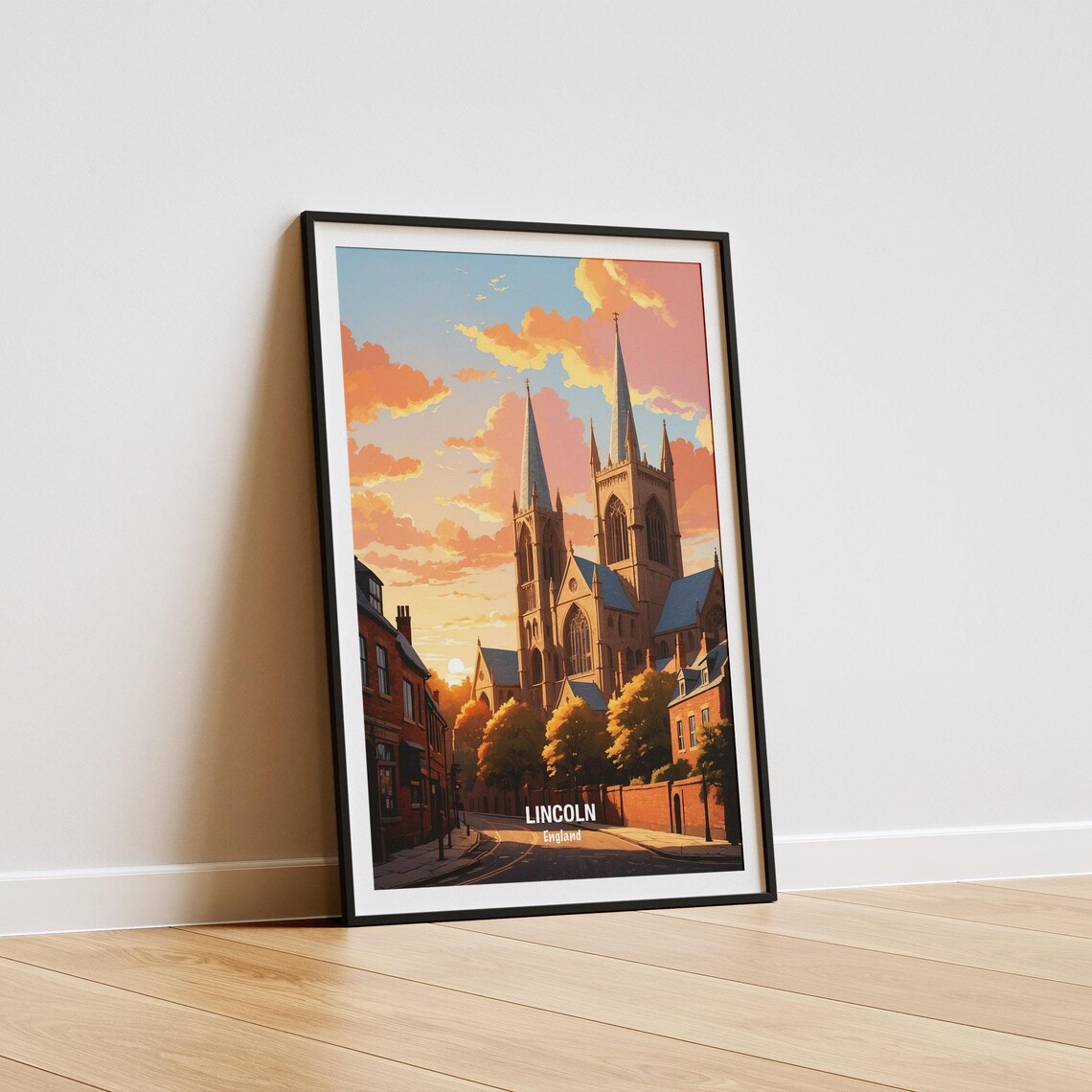 Lincoln Cathedral Twin Spires Sunset Golden England Travel Poster - Image 5
