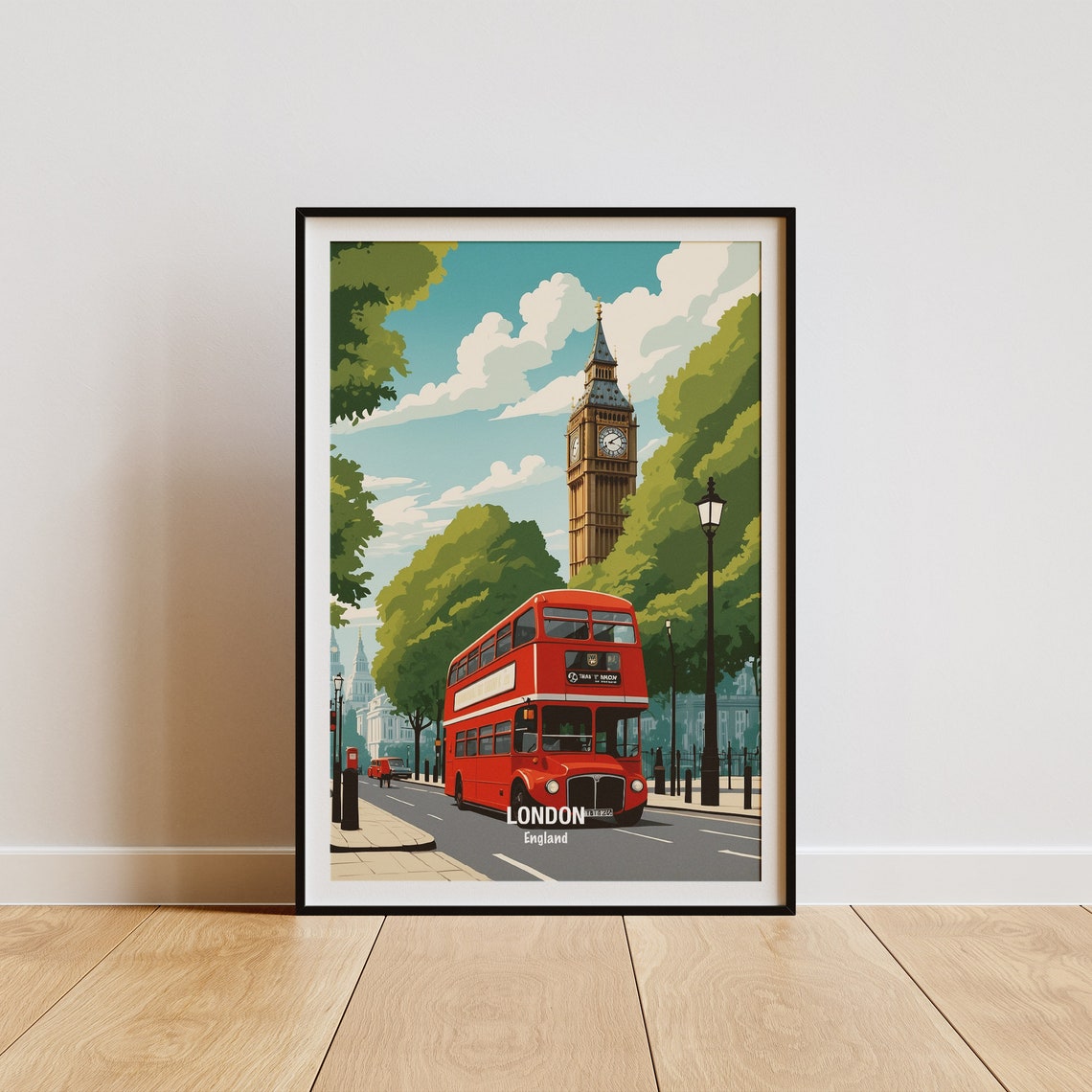 London Red Double Decker Bus and Big Ben Daytime Avenue Poster