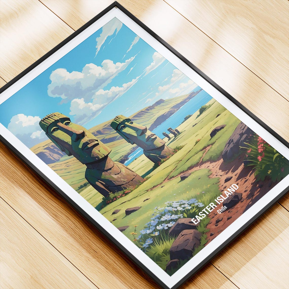 Easter Island Moai Statues On Grassy Green Chile Coastline Poster - Image 4