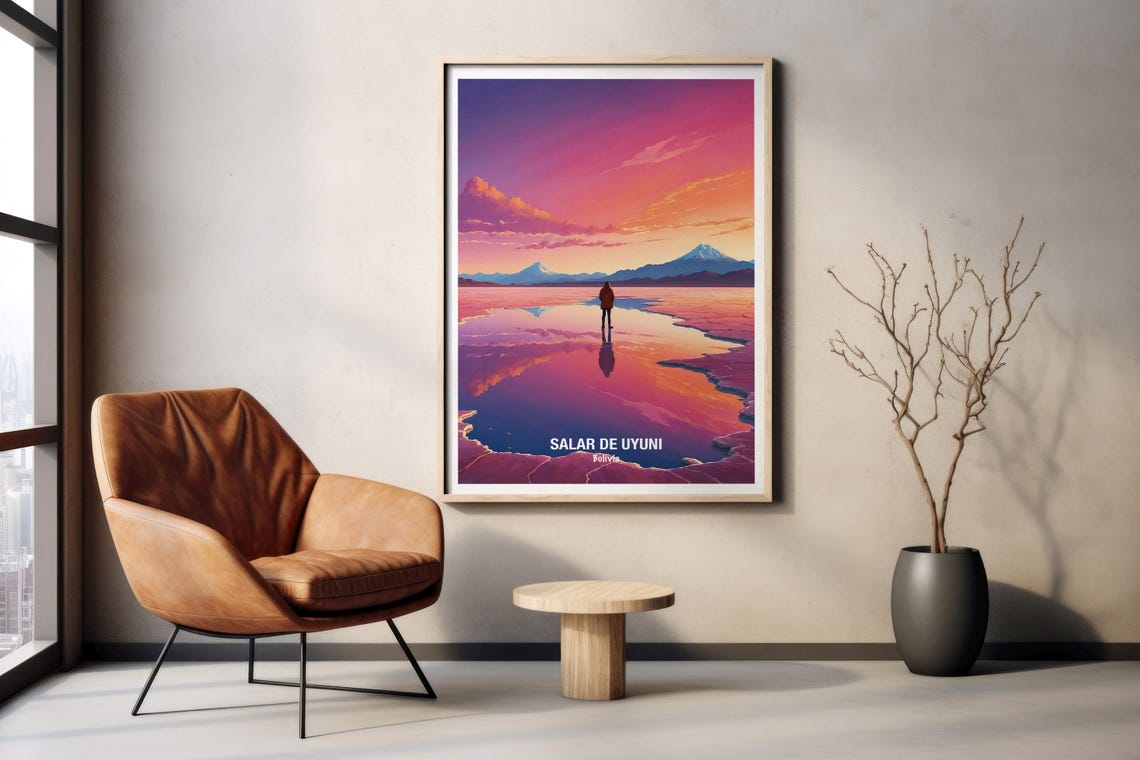 Salar De Uyuni Bolivia Mirrored Sunset Salt Flat Travel Poster - Image 2