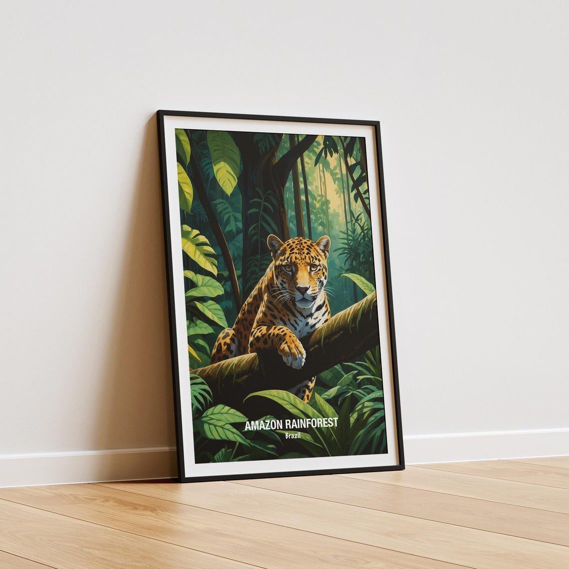 Amazon Rainforest Jaguar Resting On Branch Wildlife Art Poster - Image 5
