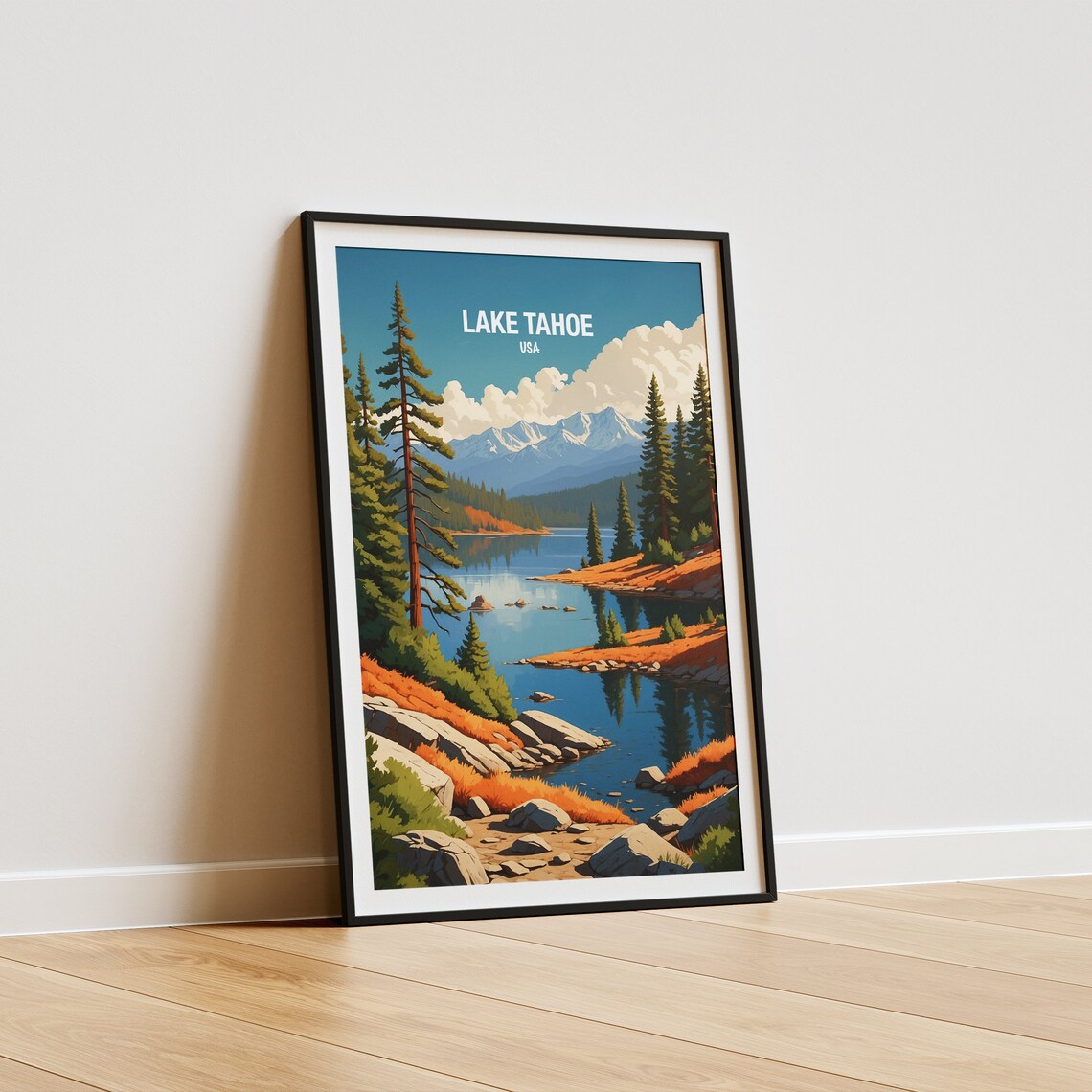 Lake Tahoe USA Snowy Sierra Peaks Over Alpine Lake Shores Poster - Image 5