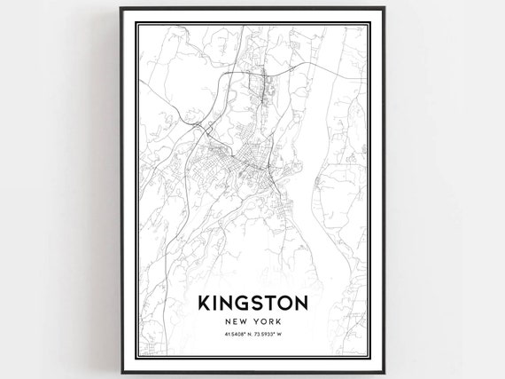Kingston Map Print Poster Wall Art Ny City New York Street Decor Road Gift B1295