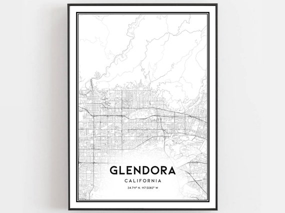 Glendora Map Print Poster Wall Art Ca City Street Decor Road Gift B1370