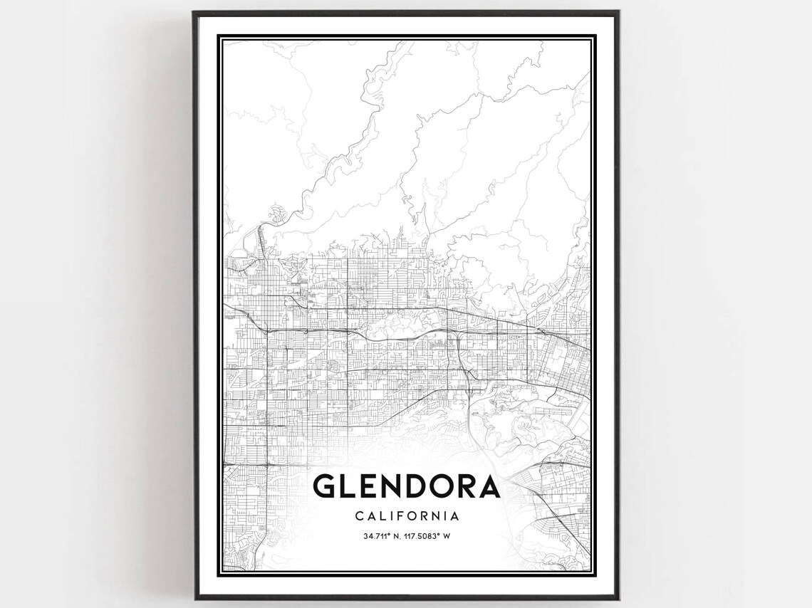Glendora California Minimalist City Street Map Coordinates Art Poster