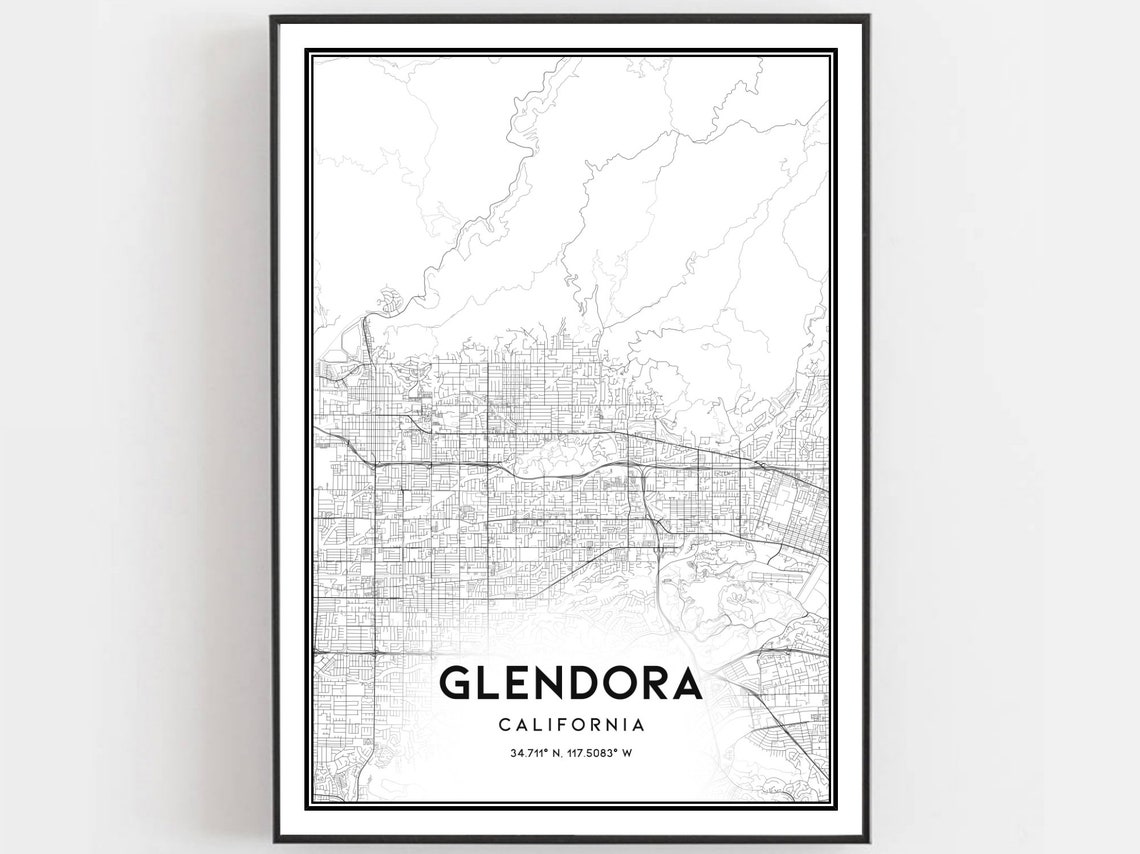 Glendora Map Print Poster Wall Art Ca City Street Decor Road Gift B1370