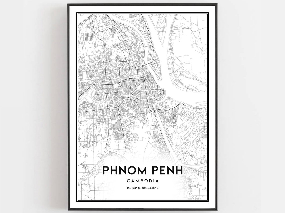 Phnom Penh Cambodia City Street Map Minimalist Black White Poster