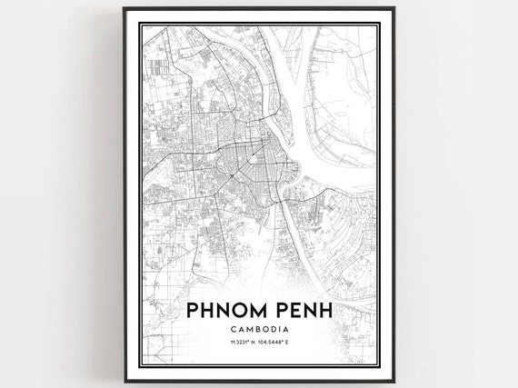 Phnom Penh Map Print Poster Wall Art City Street Decor Road Gift B200
