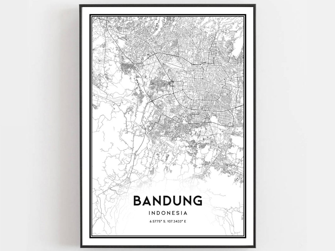 Bandung Indonesia Minimalist Black and White City Map Art Poster