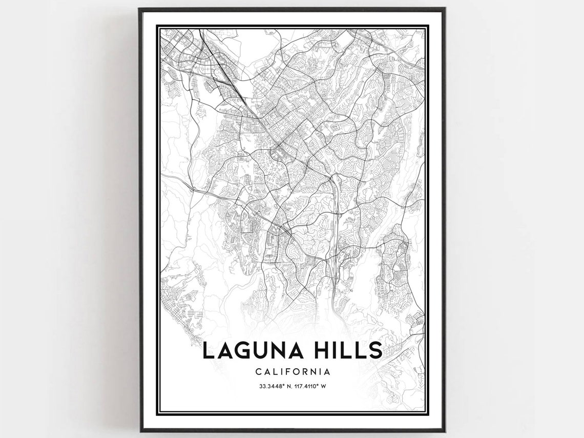 Laguna Hills California Minimalist Street Map Print with Coordinates
