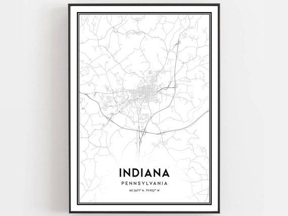 Indiana Map Poster Print, Pennsylvania Street Decor