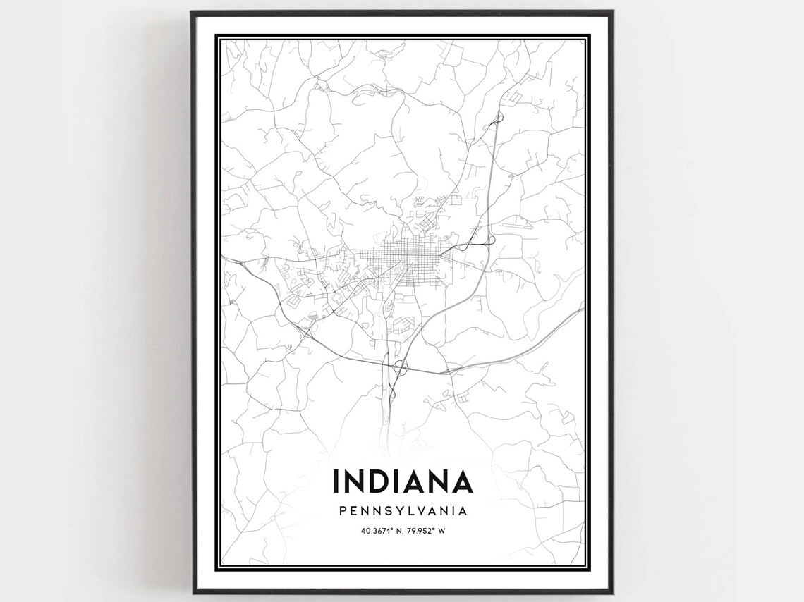 Indiana Map Poster Print, Pennsylvania Street Decor