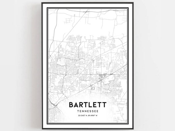 Bartlett Map Print Poster Wall Art Tn City Tennessee Street Decor Road Gift B1260