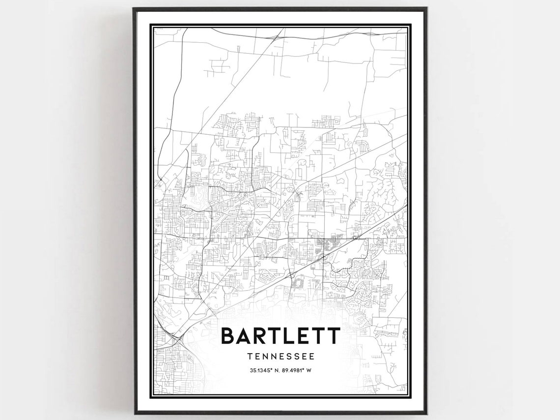 Bartlett Tennessee Street Map Minimalist Black and White Poster