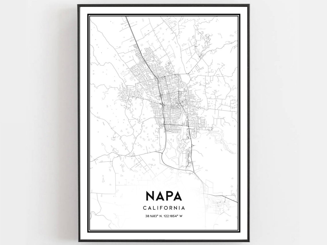 Napa California Map Minimalist Black White Wine Country Poster