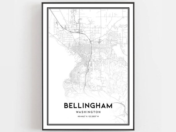 Bellingham Map Print Poster Wall Art Wa City Washington Street Decor Road Gift B775