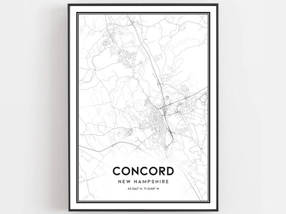 Concord Map Print Poster Wall Art Nh City New Hampshire Street Decor Road Gift B1532