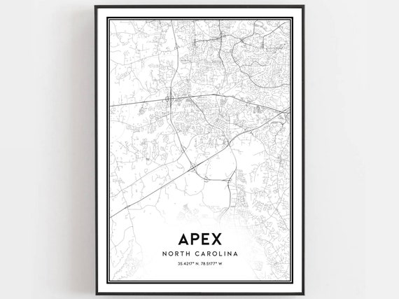 Apex Map Print Poster Wall Art Nc City North Carolina Street Decor Road Gift B1452