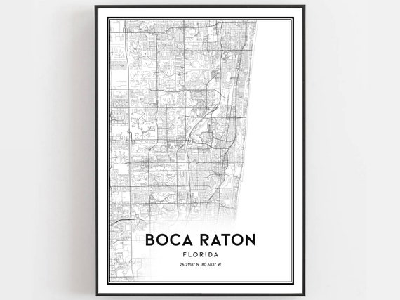 Boca Raton Map Poster, Florida Street Decor