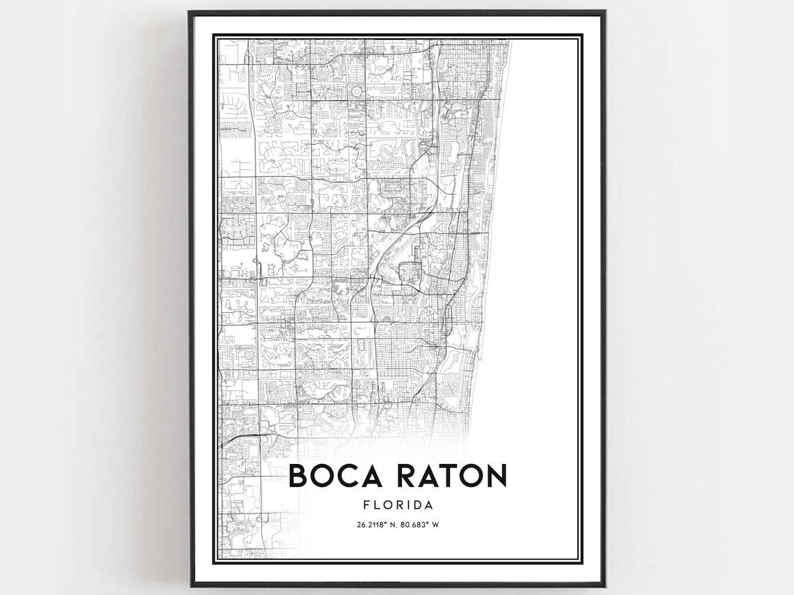Boca Raton Map Poster, Florida Street Decor