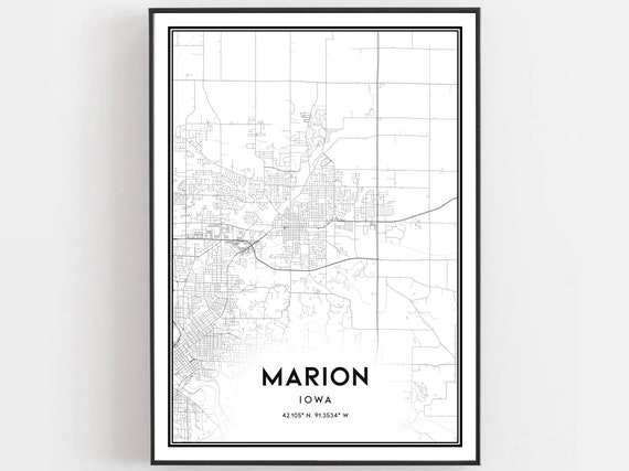 Marion Map Poster, Iowa Street Travel Art Print
