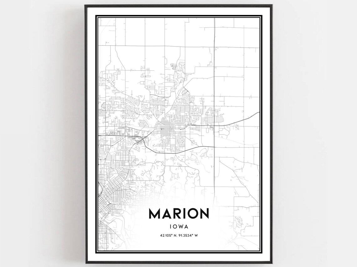 Marion Map Poster, Iowa Street Travel Art Print