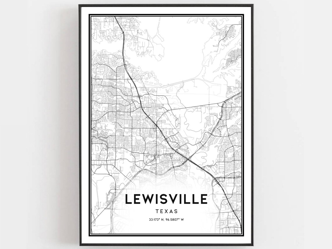 Lewisville Texas Street Map Minimalist Art Downtown Grid Poster