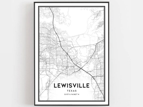 Lewisville Map Print Poster Wall Art Tx City Texas Street Decor Road Gift B851