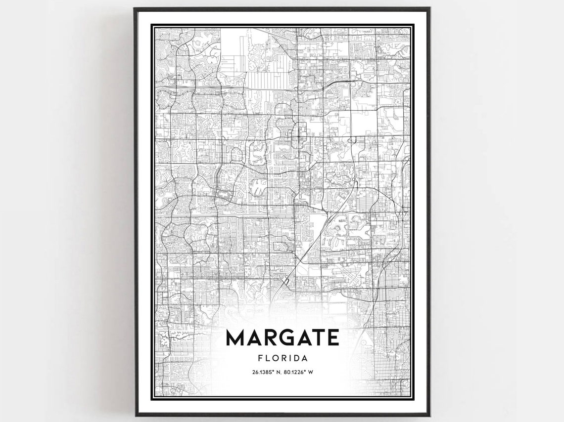 Margate Florida Minimalist Monochrome City Street Map Art Poster