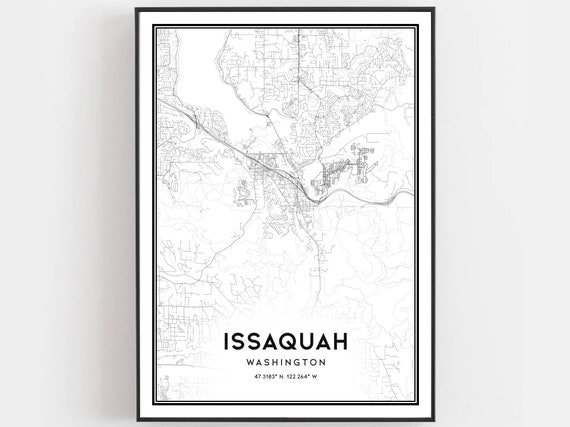 Issaquah Map Print Poster Wall Art Wa City Washington Street Decor Road Gift B1679